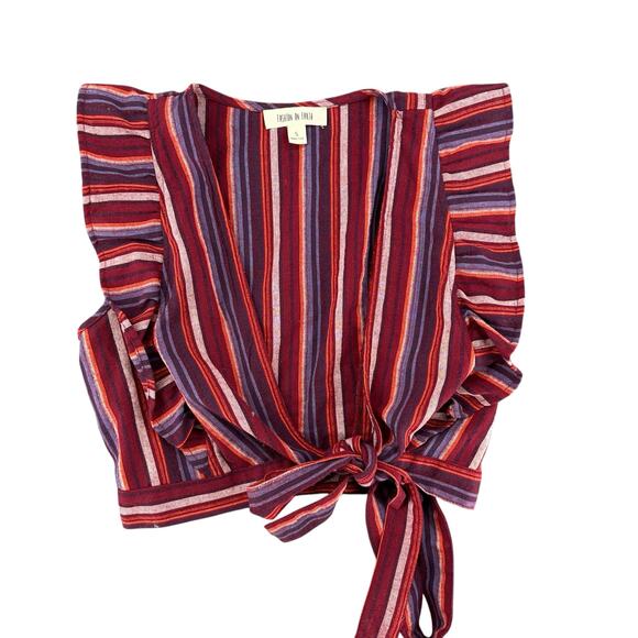 Fashion On Earth Short Ruffle Sleeve Open Wrap Front Ties Small Purple Red Boho - Picture 2 of 5